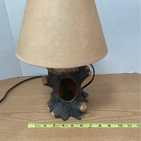 Rustic Tree Table Lamp w Bear Scene Cutouts Amber Glow Shade Lodge Cabin Decor - Picture 8 of 8
